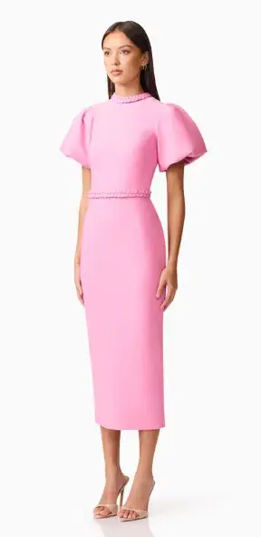 Elliatt Coralene Puff Sleeve Midi Dress Pink Size 6 for rent on The Volte - main image