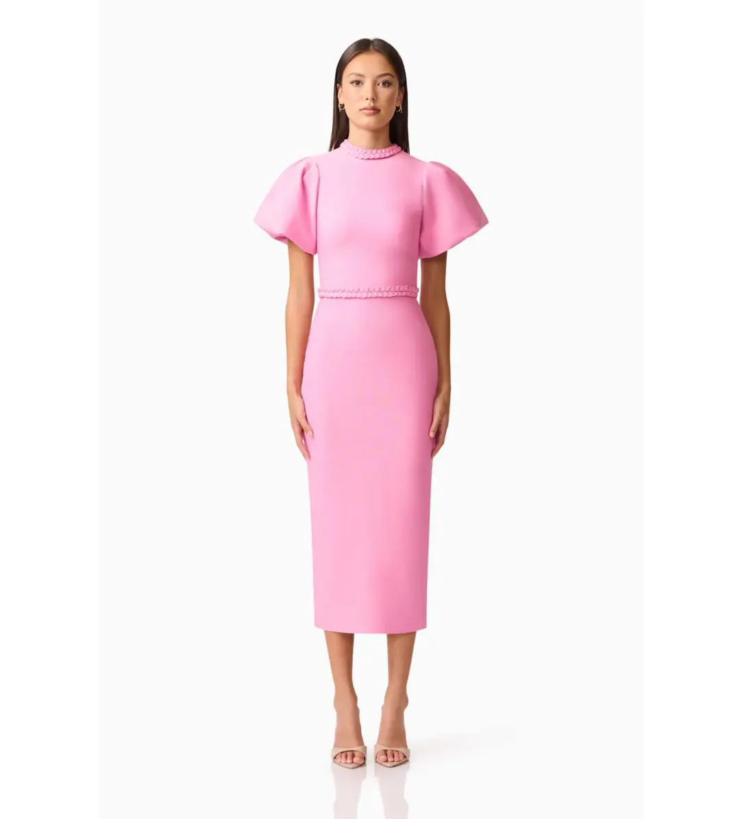 Elliatt Coralene Puff Sleeve Midi Dress Pink Size 6 for rent on The Volte - main image