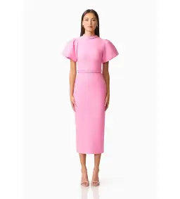 Elliatt Coralene Puff Sleeve Midi Dress Pink Size 6 for rent on The Volte - image 1