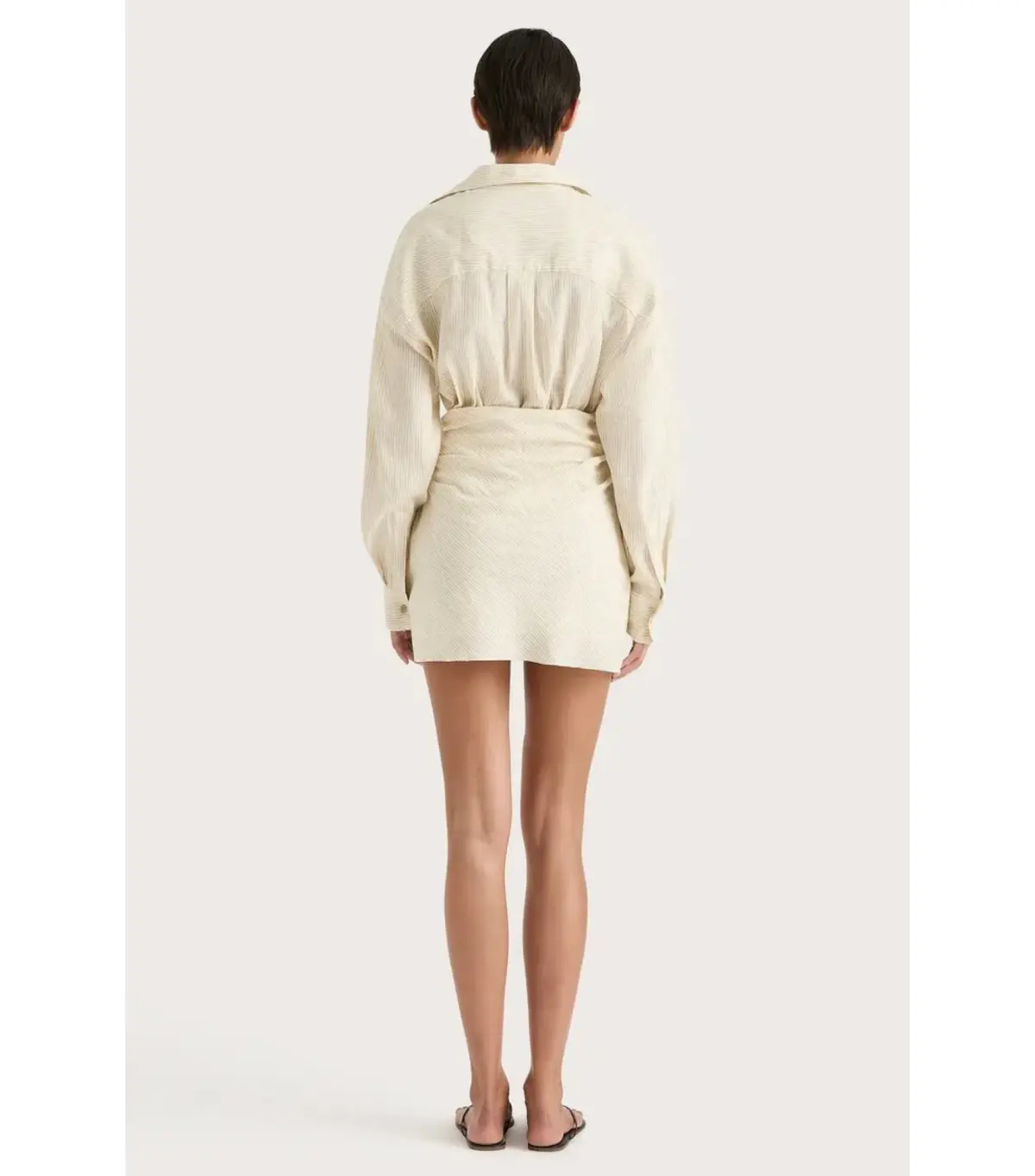 Faithfull Laria Pinstripe Mini Dress Neutral Size XS / AU 6 - Image 3