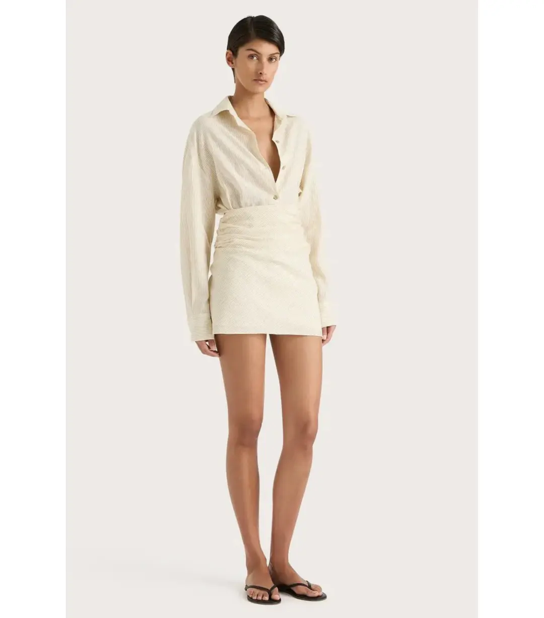 Faithfull Laria Pinstripe Mini Dress Neutral Size XS / AU 6 for rent on The Volte - main image