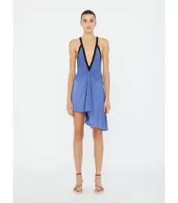 Christopher Esber Suspended Jersey Fluted Mini Dress in Blue Iris Black Size AU 8 for rent on The Volte - image 1