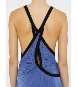 Christopher Esber Suspended Jersey Fluted Mini Dress in Blue Iris Black Size AU 8 for rent on The Volte - image 4