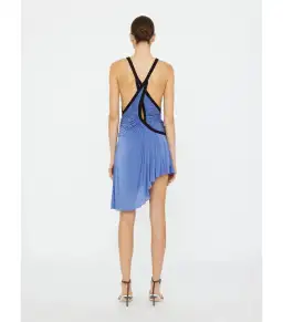 Christopher Esber Suspended Jersey Fluted Mini Dress in Blue Iris Black Size AU 8 for rent on The Volte - image 3