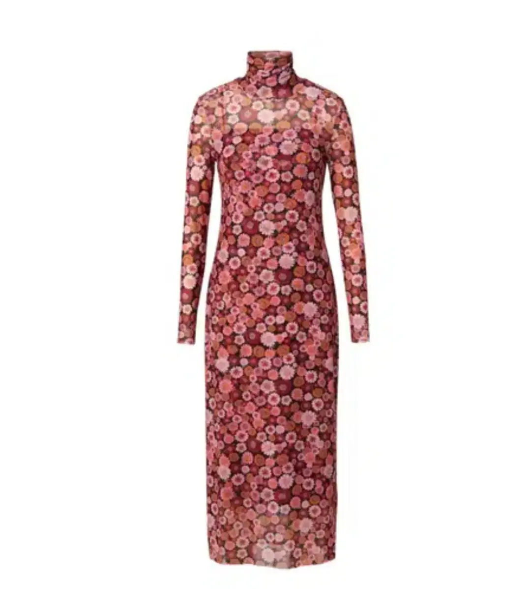 Scanlan Theodore Floral Mesh Midi Dress Pink Floral Size AU 6 for rent on The Volte - main image