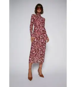Scanlan Theodore Floral Mesh Midi Dress Pink Floral Size AU 6 for rent on The Volte - image 1
