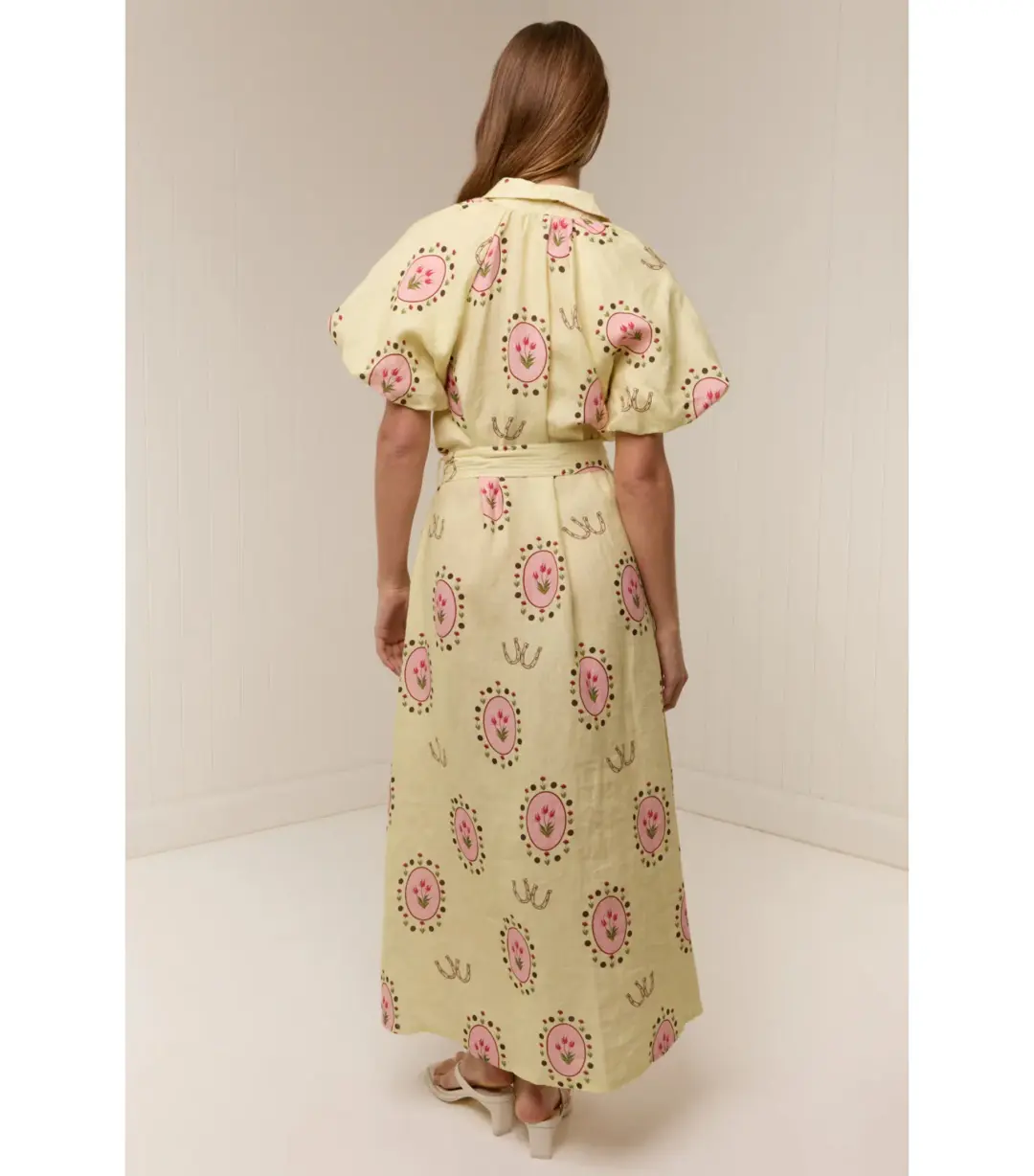 Palm Noosa Marla Maxi Dress in Savanna Tile Yellow Size AU 8 for rent on The Volte - main image