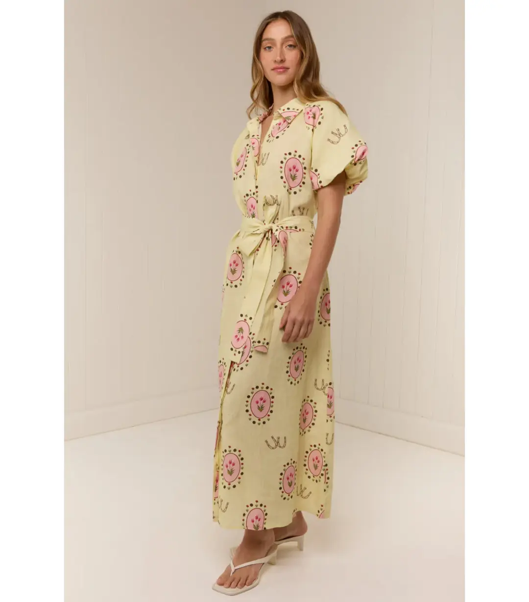 Palm Noosa Marla Maxi Dress in Savanna Tile Yellow Size AU 8 for rent on The Volte - main image