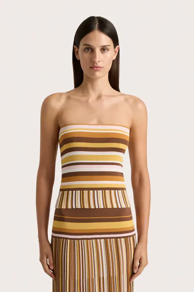 Faithfull Citara Strapless Top & Maxi Skirt Set in Cocoa Size 8 for rent on The Volte - main image