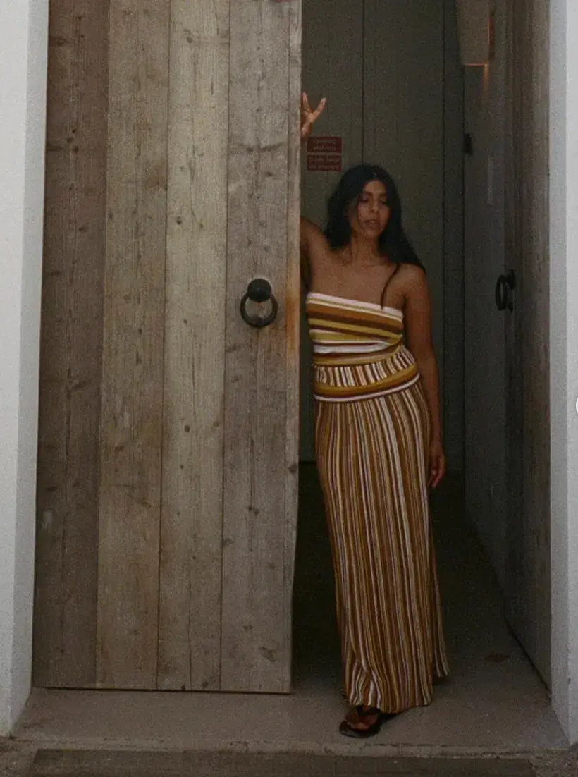 Faithfull Citara Strapless Top & Maxi Skirt Set in Cocoa Size 8 for rent on The Volte - main image