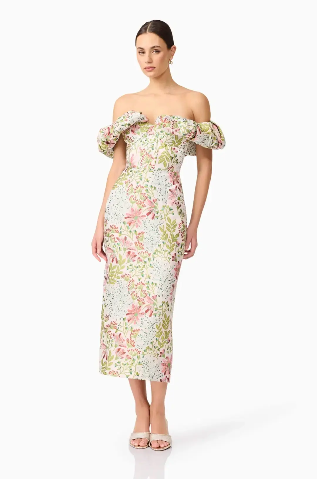 Elliatt Calaantha Off The Shoulder Midi Dress in Floral Size AU 8/S for rent on The Volte - main image