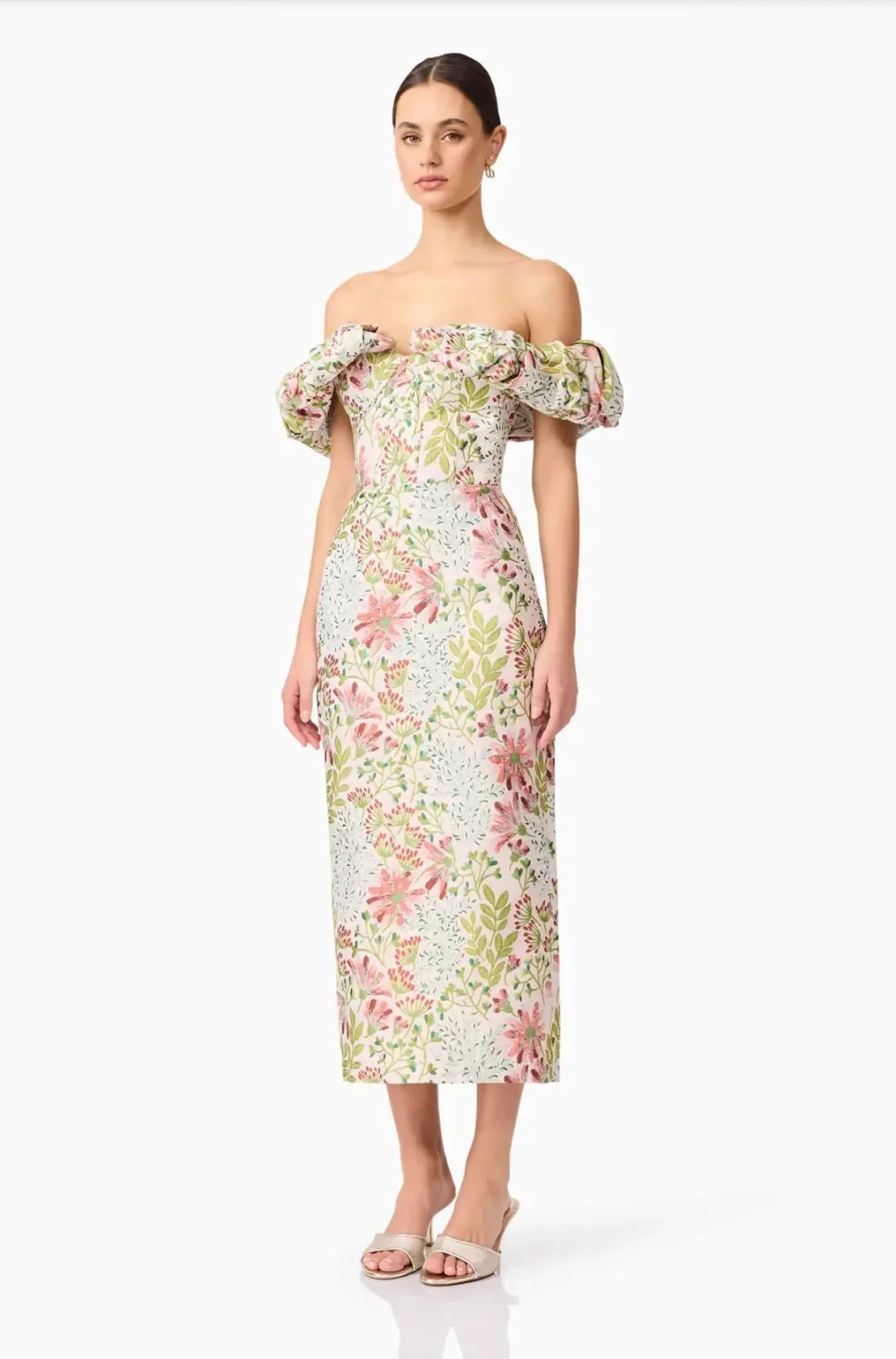 Elliatt Calaantha Off The Shoulder Midi Dress in Floral Size AU 8/S for rent on The Volte - main image
