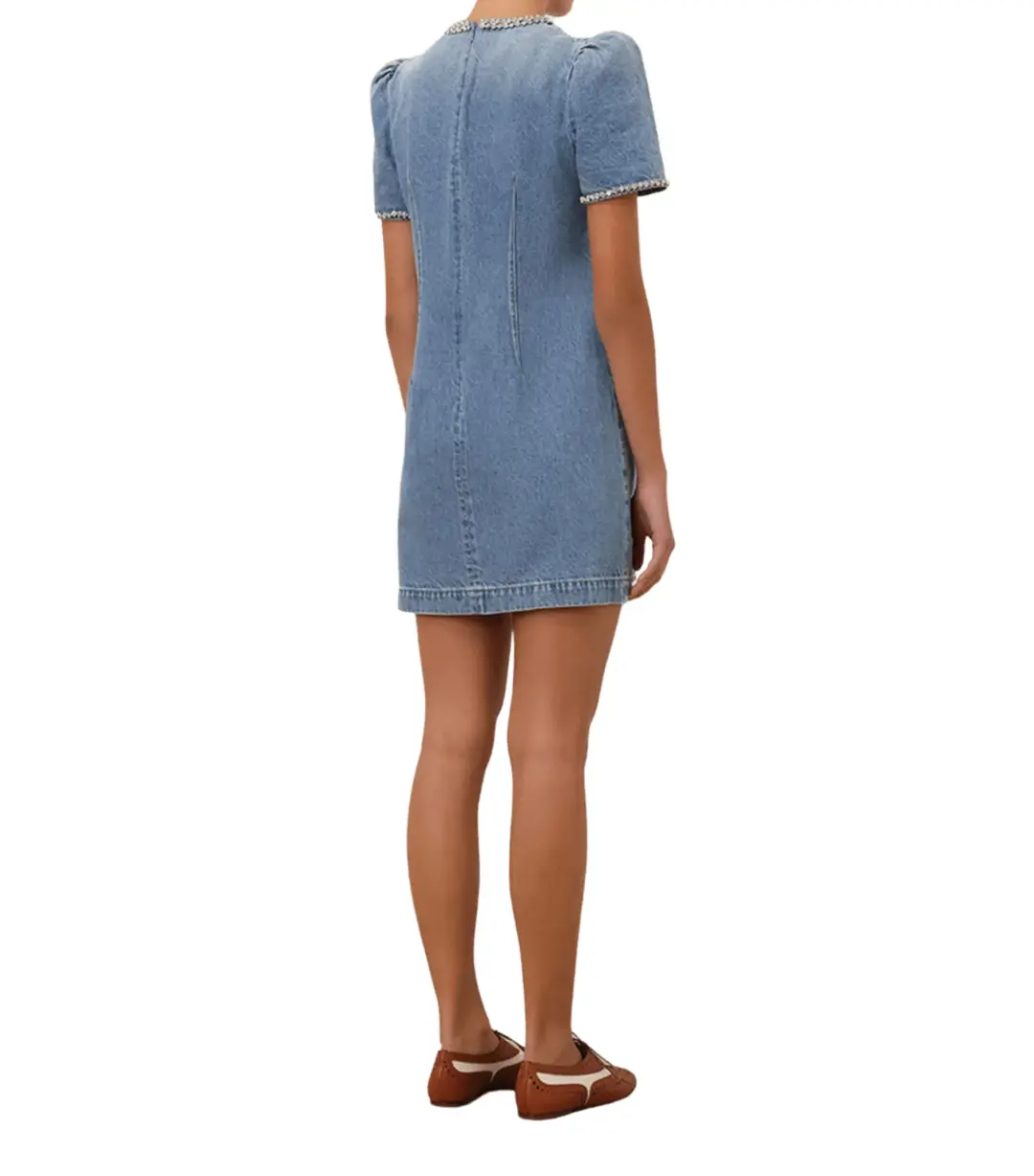 Zimmermann Crush Embellished Denim Mini Dress Blue Size 0 / AU 8 for rent on The Volte - main image