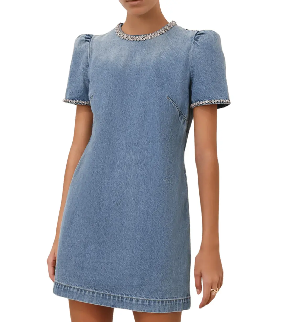 Zimmermann Crush Embellished Denim Mini Dress Blue Size 2 / AU 12 for rent on The Volte - main image