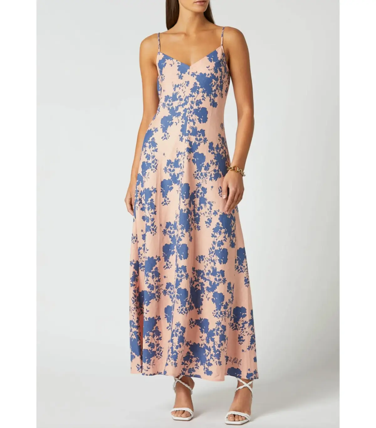 Scanlan Theodore Linen Floral Slip Maxi Dress Coral Size AU 6 - Image 1
