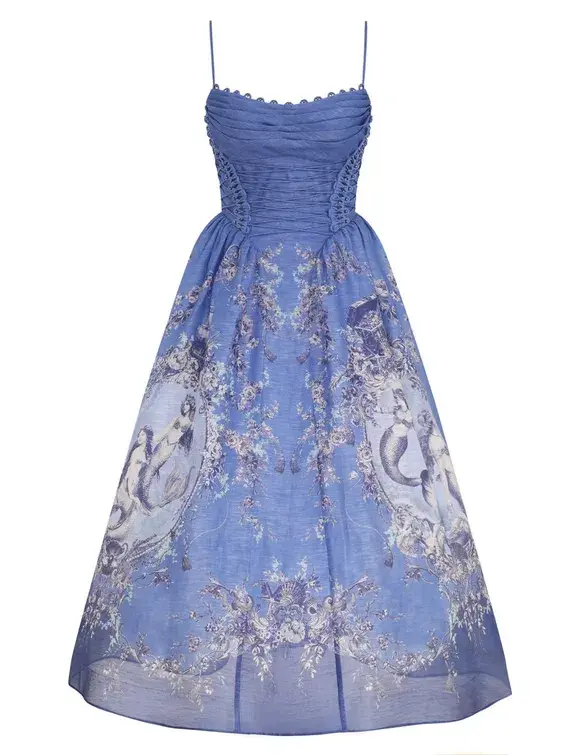 Zimmermann Rebellion Beaded Picnic Midi Dress Blue Mermaid Size 0 / AU 8 for rent on The Volte - main image