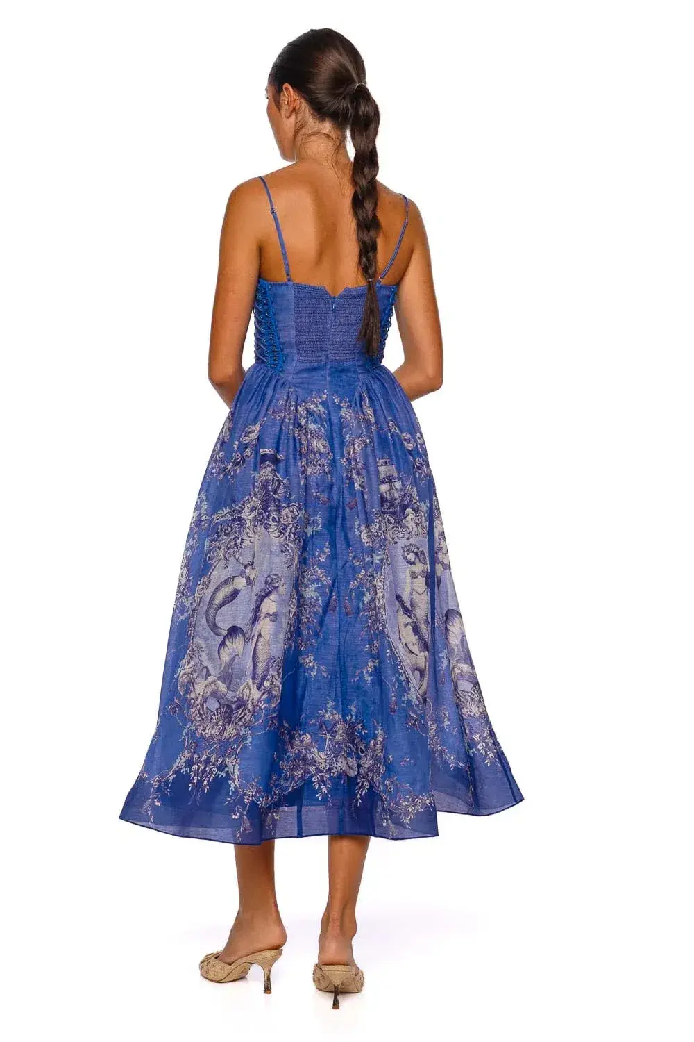 Zimmermann Rebellion Beaded Picnic Midi Dress Blue Mermaid Size 0 / AU 8 for rent on The Volte - main image