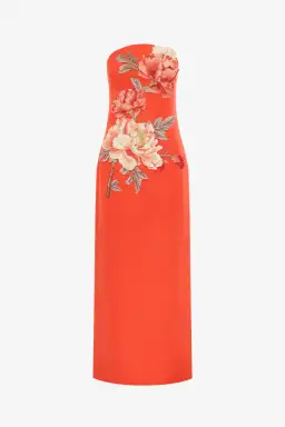 Leo Lin Ava Appliqué Floral Bustier Maxi Dress Saffron Size 8 for rent on The Volte - image 1