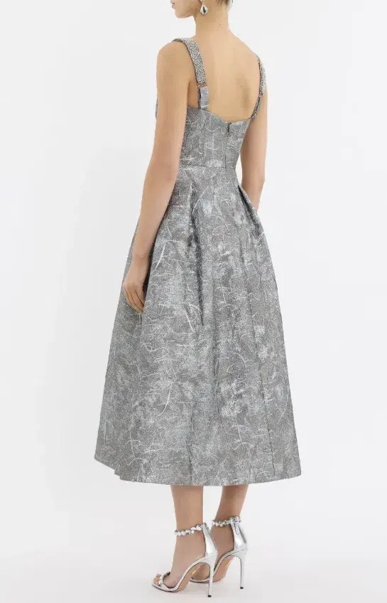 Rebecca Vallance Sterling Midi Dress Silver Size 10 for rent on The Volte - main image