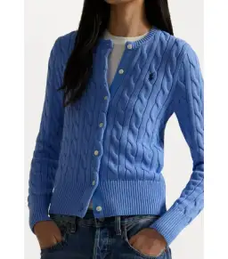 Polo Ralph Lauren Cable-knit Cotton Crewneck Cardigan Blue Size AU 8 for rent on The Volte - image 2