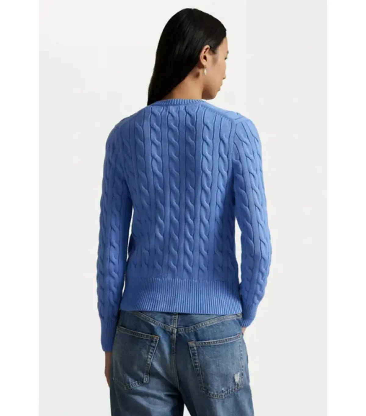 Polo Ralph Lauren Cable-knit Cotton Crewneck Cardigan Blue Size AU 8 - Image 3