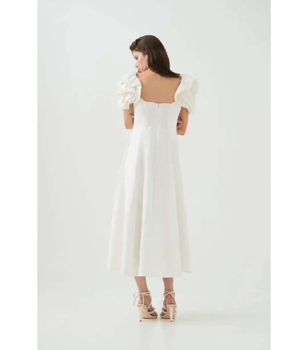 Aje Twyla Midi Dress Ivory Size AU 8 for rent on The Volte - main image