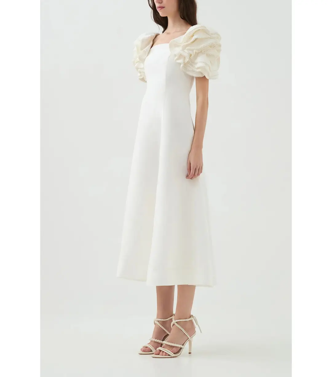 Aje Twyla Midi Dress Ivory Size AU 8 for rent on The Volte - main image