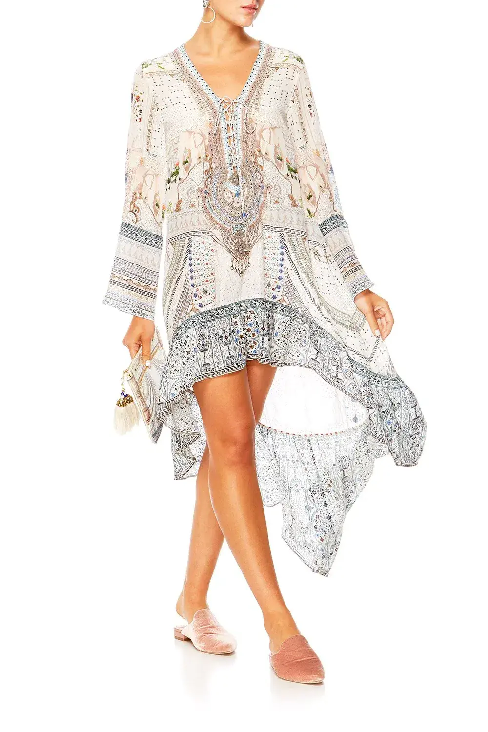 Camilla Breakfast With Silvia Short Dress with High Low Hem Print Size XS for rent on The Volte - main image