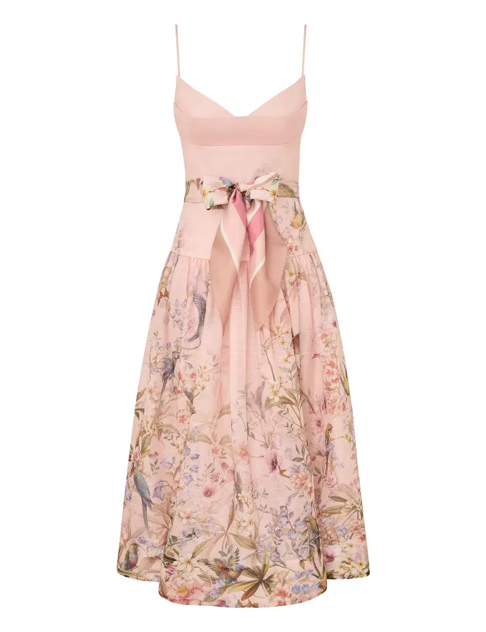 Zimmermann Rebellion Fitted Picnic Midi Dress Pink Aviary Size 2 AU 12 for rent on The Volte - main image