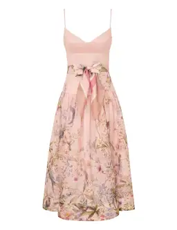Zimmermann Rebellion Fitted Picnic Midi Dress Pink Aviary Size 2 AU 12 for rent on The Volte - image 1