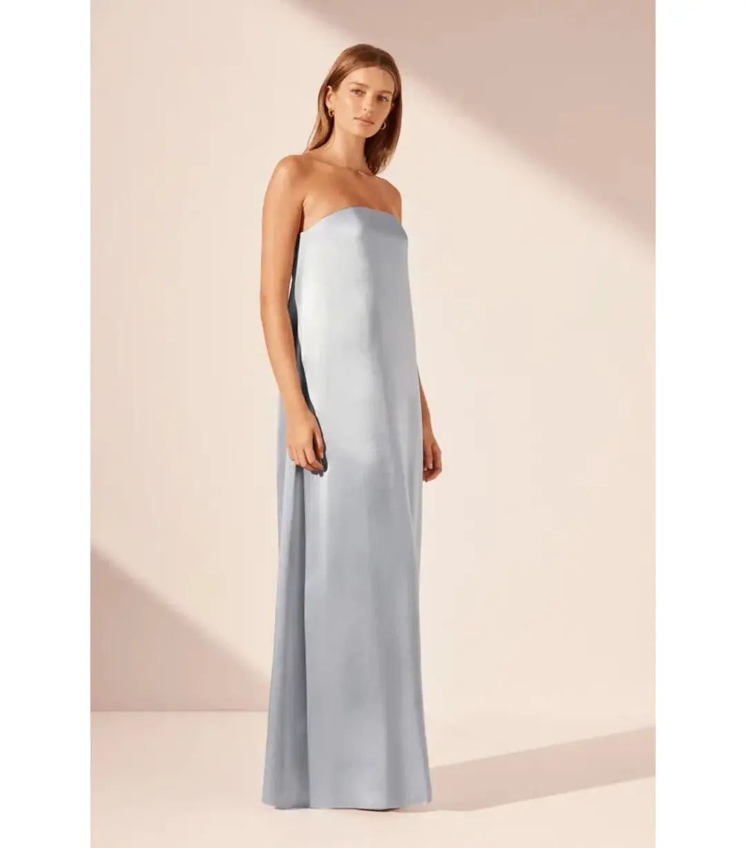 Shona Joy La Lune Strapless Column Maxi Dress Powder Blue Size AU 10 for rent on The Volte - main image