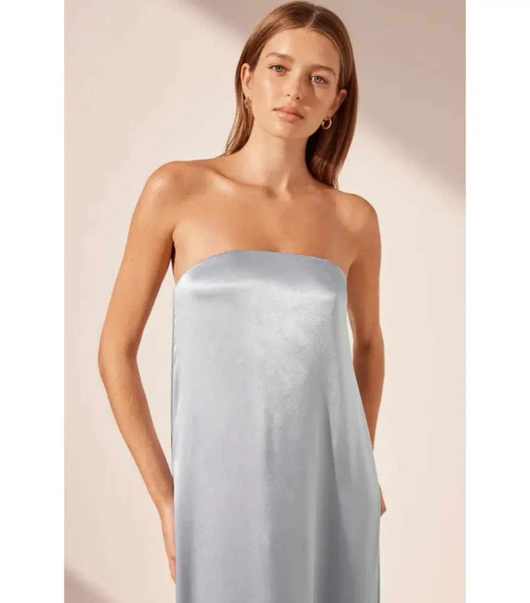 Shona Joy La Lune Strapless Column Maxi Dress Powder Blue Size AU 10 for rent on The Volte - main image