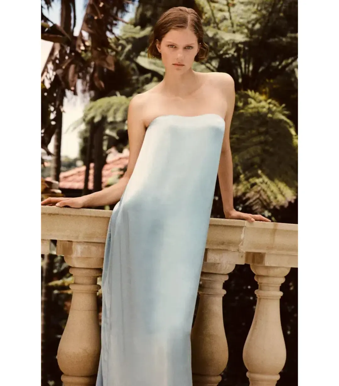 Shona Joy La Lune Strapless Column Maxi Dress Powder Blue Size AU 10 for rent on The Volte - main image