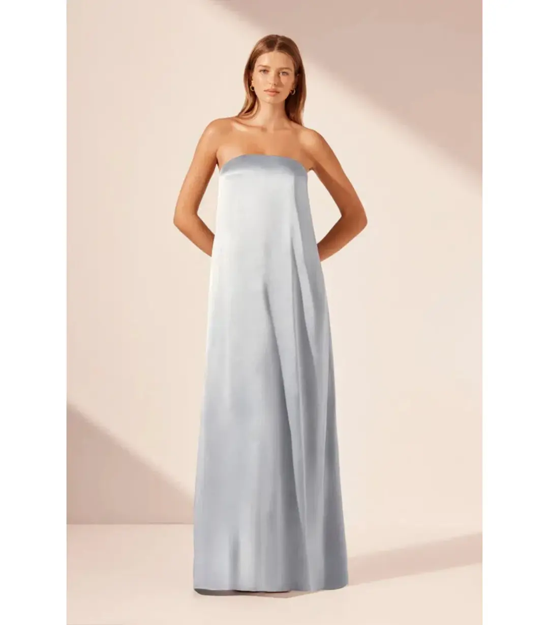 Shona Joy La Lune Strapless Column Maxi Dress Powder Blue Size AU 10 for rent on The Volte - main image