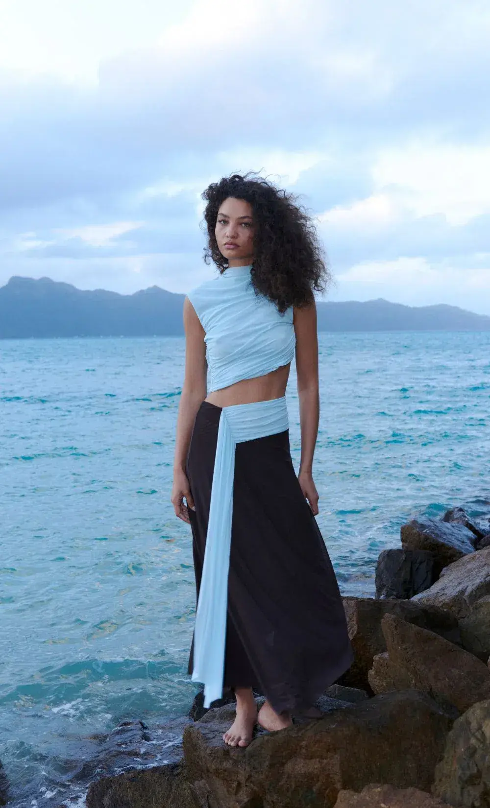 Bec & Bridge CONNI ASYM MIDI DRESS ARCTIC BLUE / DARK CHOC Size 14 for rent on The Volte - main image