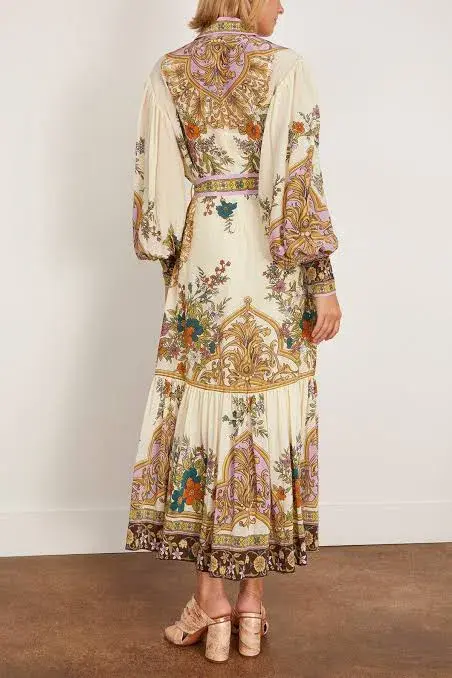 Alemais Antoinette Floral-print Chiffon Maxi Shirt Dress Cream Size 12 for rent on The Volte - main image