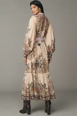Alemais Antoinette Floral-print Chiffon Maxi Shirt Dress Cream Size 12 for rent on The Volte - image 6