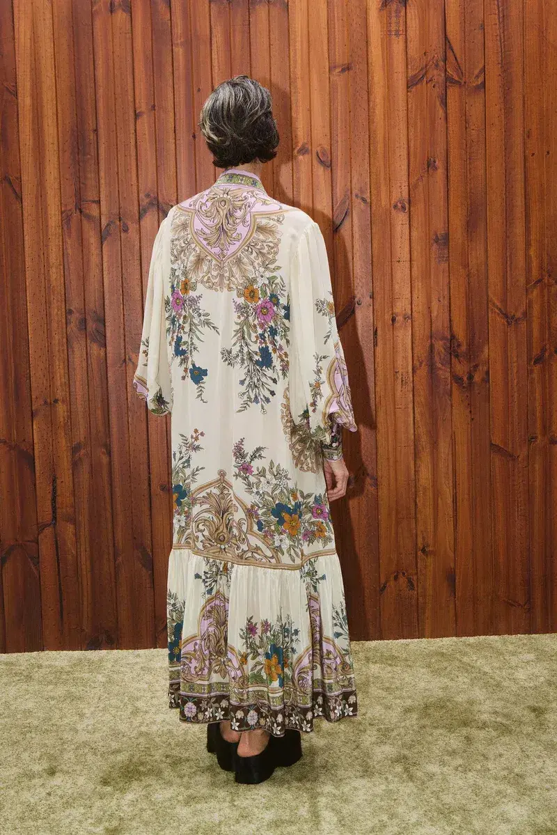 Alemais Antoinette Floral-print Chiffon Maxi Shirt Dress Cream Size 12 for rent on The Volte - main image