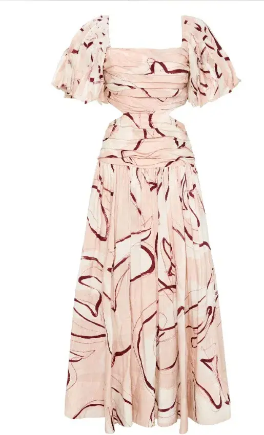 AJE Marianne Midi Dress Ruched Cutout Whimsical Dove for rent on The Volte - main image