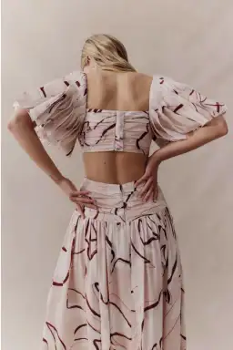 AJE Marianne Midi Dress Ruched Cutout Whimsical Dove for rent on The Volte - image 2