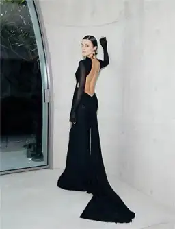 Effie Kats Monaco Long Sleeve Soft Mesh Floor Length Gown Black Size 10