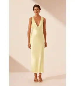 Shona Joy La Lune Plunge Cross Back Midi Dress in Lemon Size AU 10 for rent on The Volte - image 1