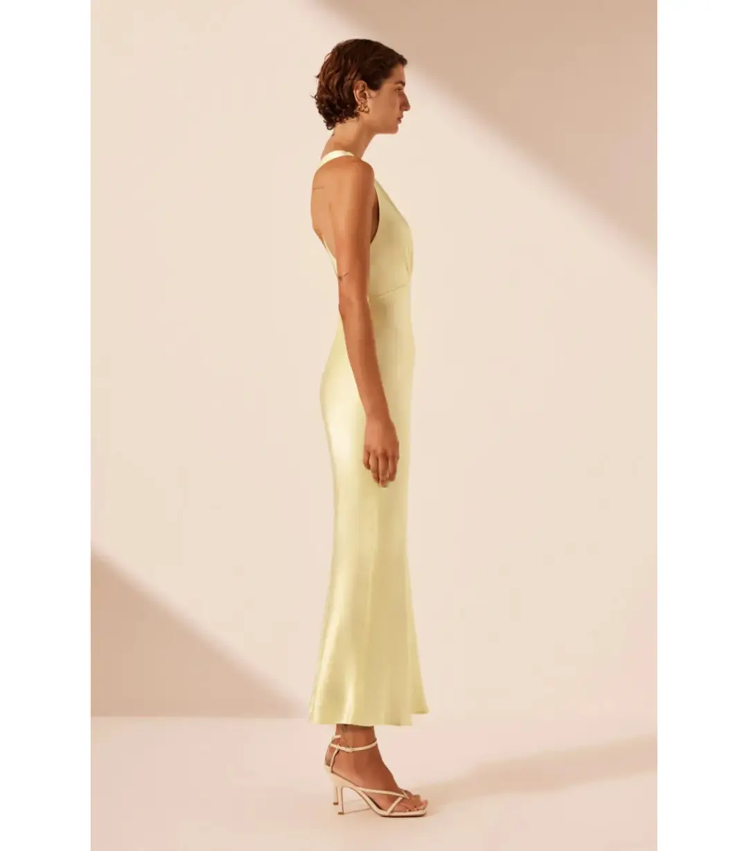 Shona Joy La Lune Plunge Cross Back Midi Dress in Lemon Size AU 10 for rent on The Volte - main image