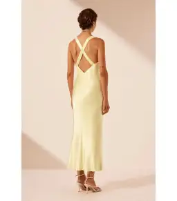 Shona Joy La Lune Plunge Cross Back Midi Dress in Lemon Size AU 10 for rent on The Volte - image 3