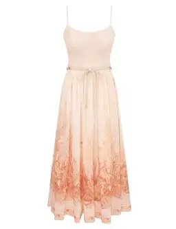 Zimmermann Wanderlust Corset Midi Dress in Coral Toile Size 2/AU12