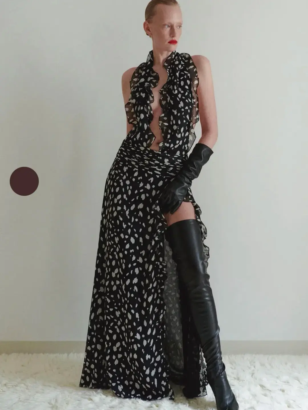 Leam Almes Dalmatian Print Chiffon Dress with Side Slit size 36 for rent on The Volte - main image