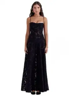 House Of Cb Seren Lace-Up Back Maxi Dress Black Size 10