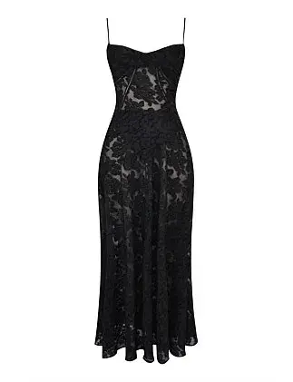 House Of Cb Seren Lace-Up Back Maxi Dress Black Size 10