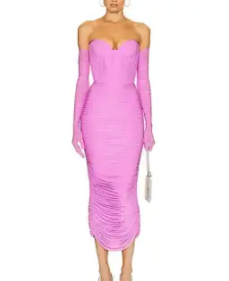 Alex perry long ruched dress with gloves size 6 for rent on The Volte - image 3