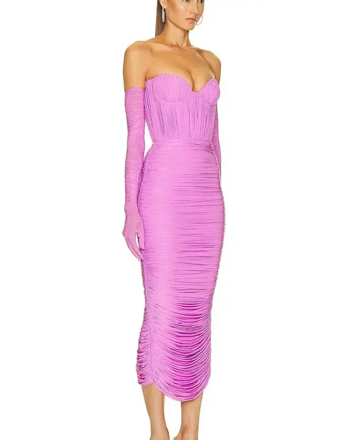 Alex perry long ruched dress with gloves size 6 for rent on The Volte - main image